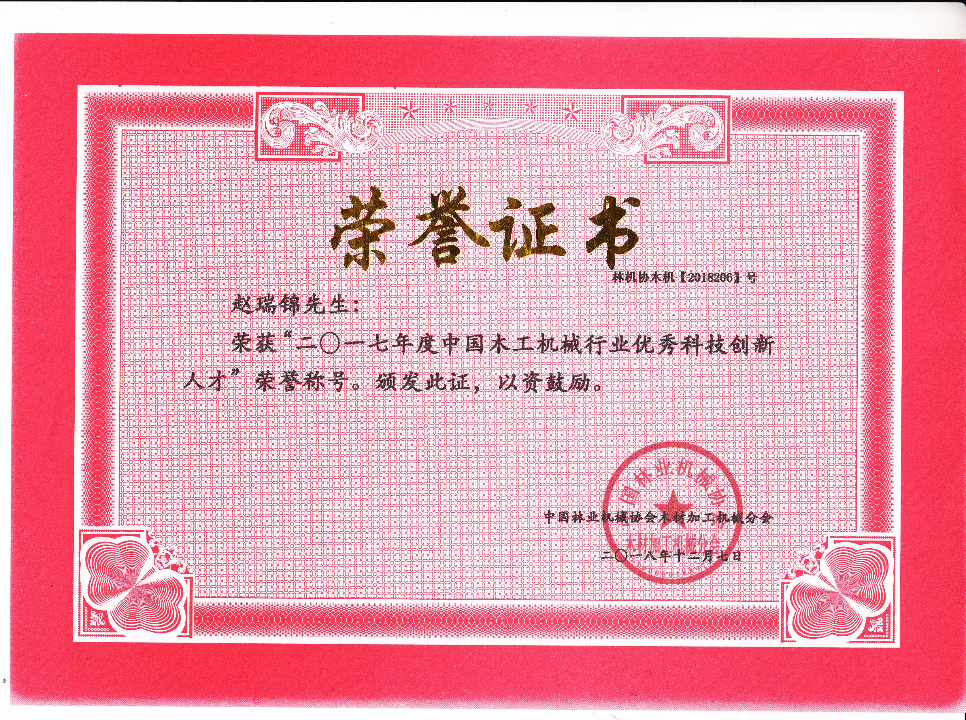 中国三亿网页版工机械行业优秀科技创新人才2017年度